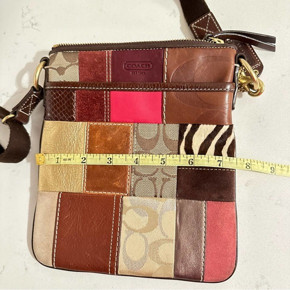 Coach Pink Brown Patchwork Leather Suede Signature Crossbody Purse Shoulder Bag - Picture 12 of 13